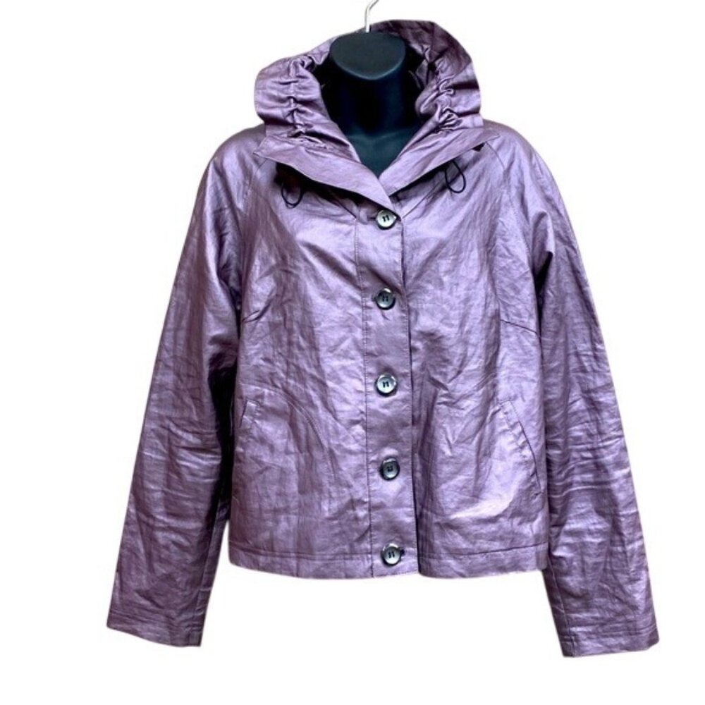 Elliot Lauren VINTAGE Shiny Metallic Leather Look Purple Jacket 8